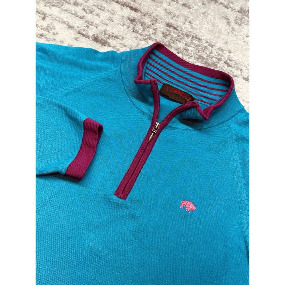 O'CONNELL'S Quarter Zip Pullover Shirt‎ Sweater 100% Pima Cotton L Teal Buffalo